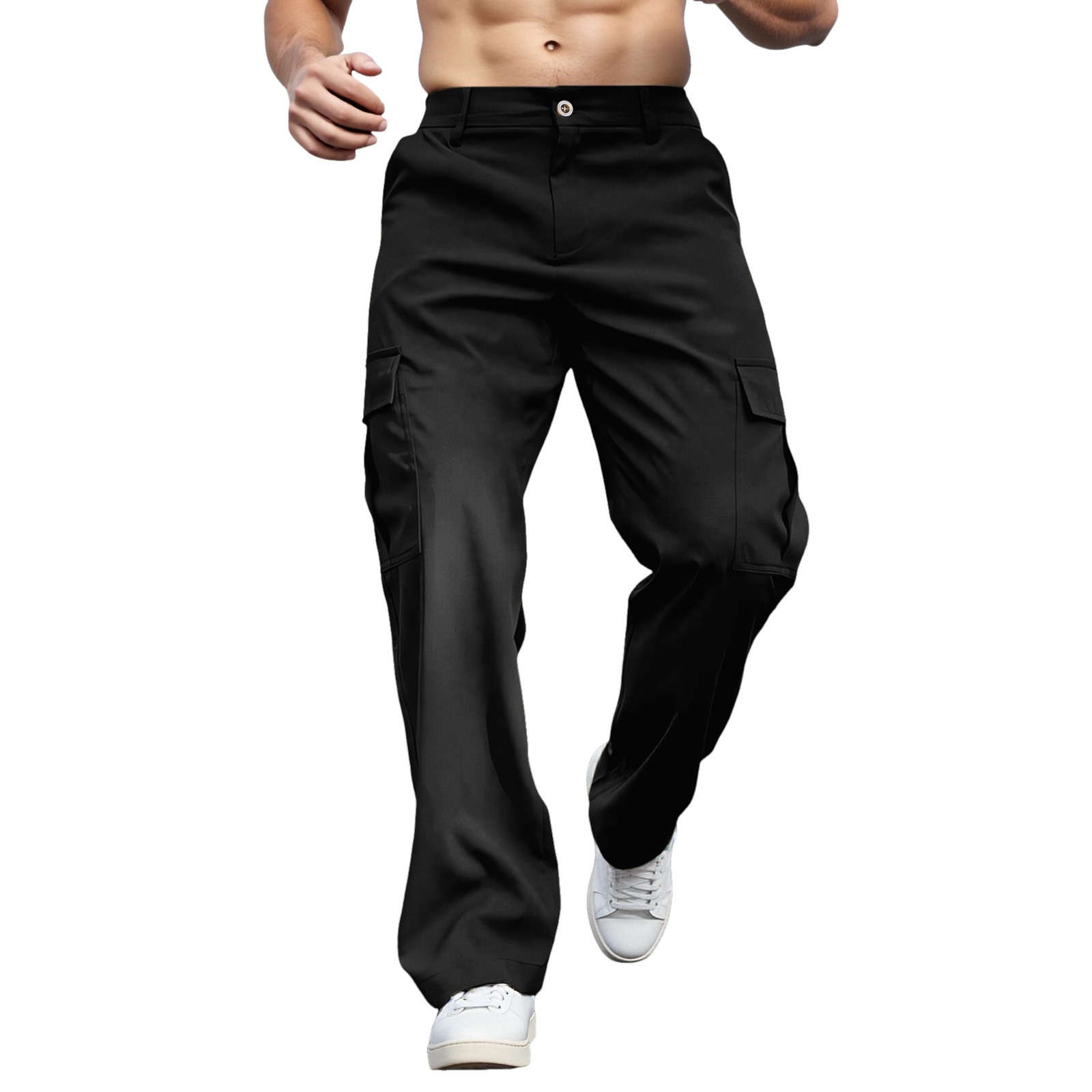 thumbnail image 1 of Pantalones cargo para hombre, corte regular elástico, pierna ancha, bolsillos laterales, poliéster, para todas las estaciones, senderismo y uso al aire libre, tallas S-XXL, 1 of 5